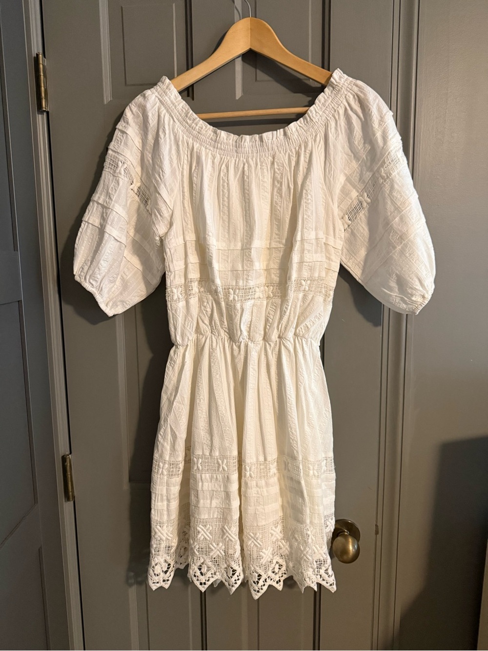 By Together White Smocked Top with Delicate Eyelet